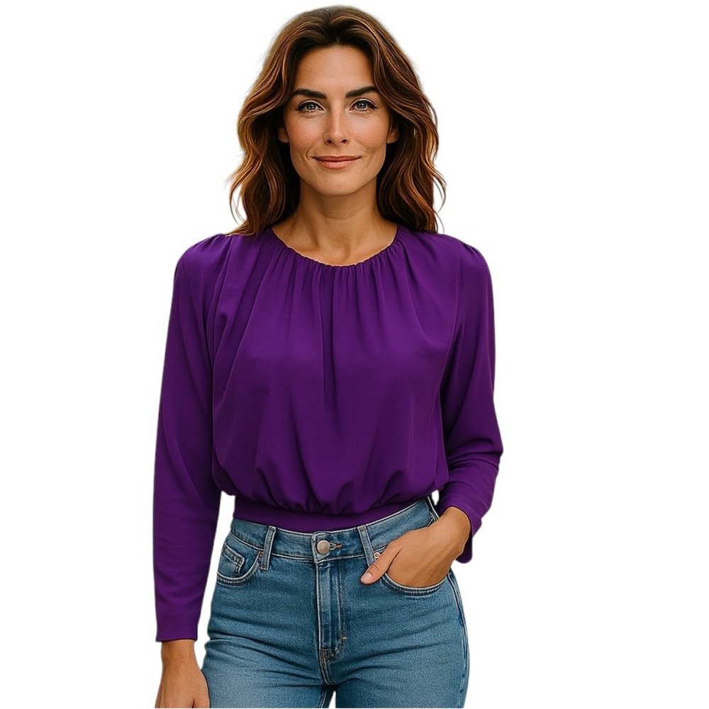 Zara Women Small Blouse Purple Shoulder Pad L/S Crop Top Classy Party Office